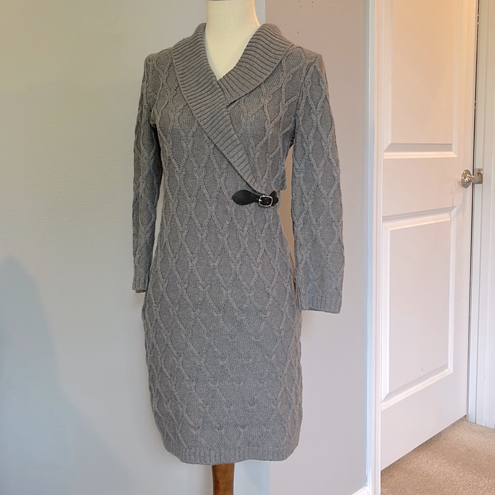 Calvin Klein Gray Cable-knit Sweaterdress